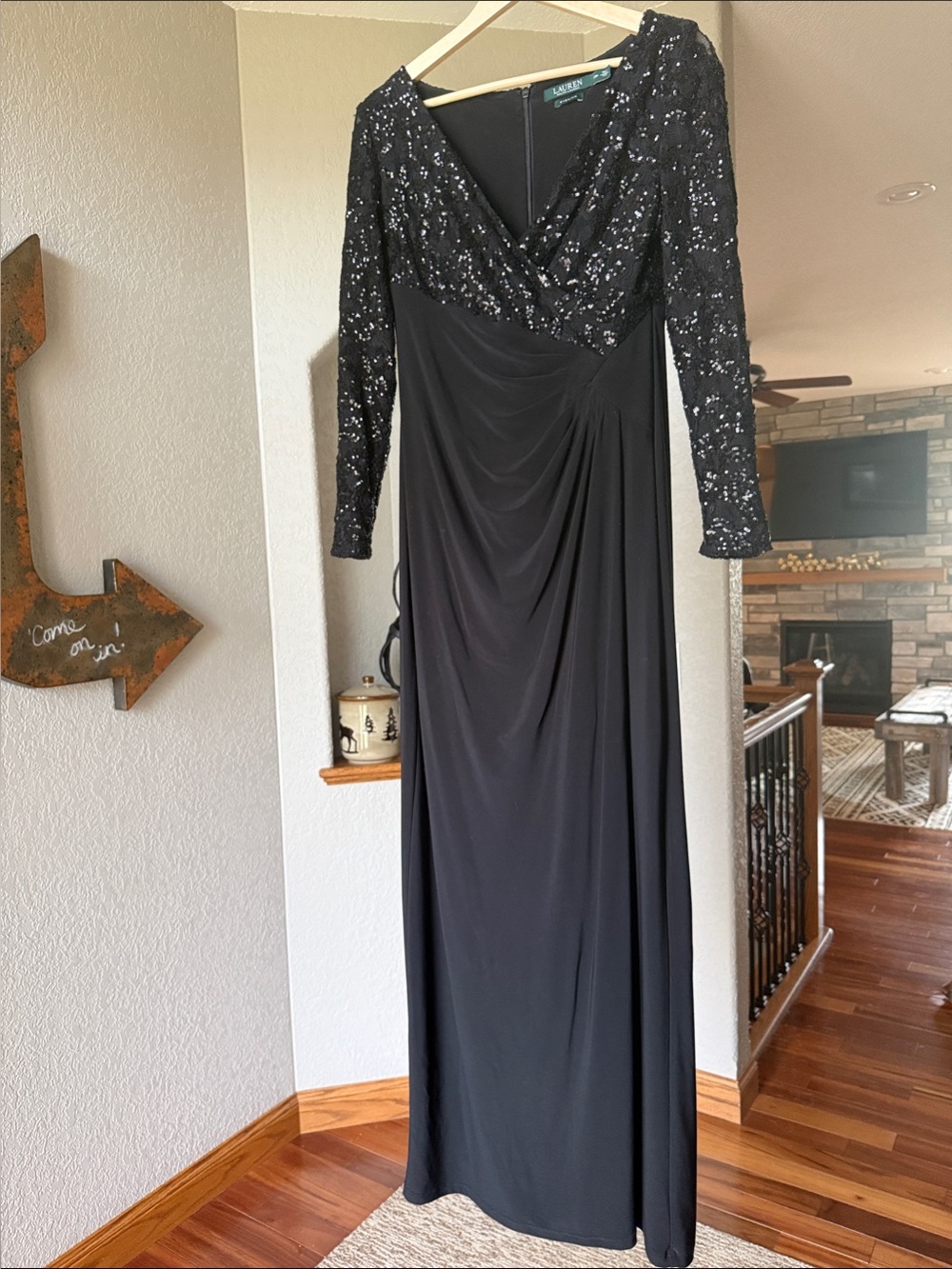 Lauren Ralph Lauren Black Sequin Long Sleeve Gown